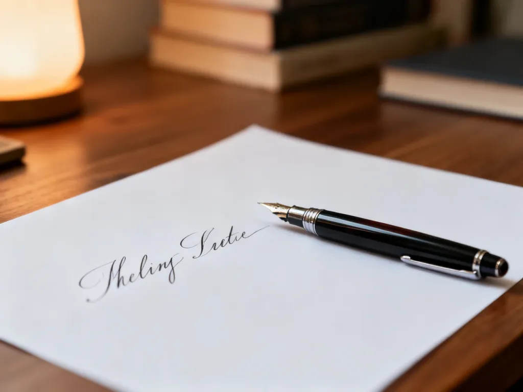 Eleganckie pióro wieczne leżące na kartce papieru z odręcznym pismem, symbolizujące staranność w pisaniu.